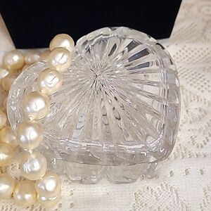 Vintage Glass Heart Jewelry Trinket Box